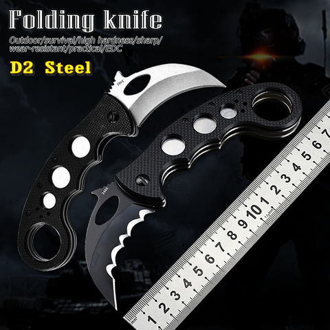 Karambit-cuchillo plegable de acero D2, herramienta de mano multifunción, de bolsillo para exteriores, táctica de caza, supervivencia, EDC ► Foto 1/6