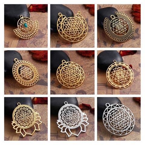 8 temporadas de cobre Sri Yantra meditación colgantes ronda de oro/Color plata hueco encantos bricolaje collar pendientes joyería 1-5PC ► Foto 1/6