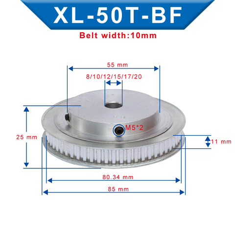 Diámetro de la polea de distribución XL 50T 8/10/12/15/17/20mm paso de los dientes 5,08mm ranura de aluminio para rueda de polea 11 mm para correa de distribución de 10mm XL ► Foto 1/6