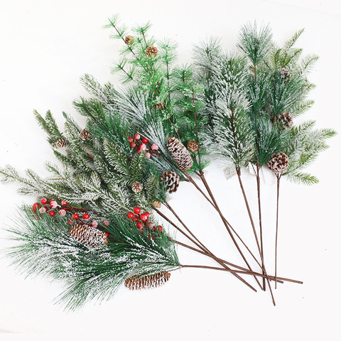 Pinecone Artificial para decoración navideña, rama de pino, fruta roja, para fiesta en casa ► Foto 1/6