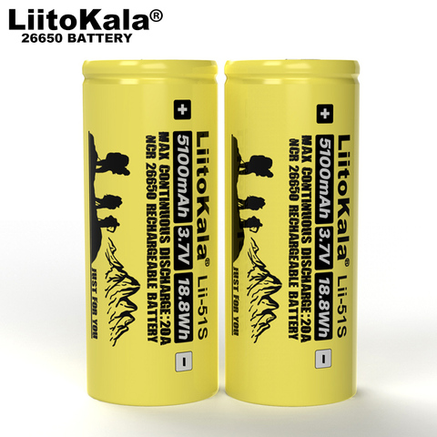 Liitokala 26650 batería recargable, 26650A batería de litio, 3.7 V 5100mA 26650-50A azul. Conveniente para la linterna ► Foto 1/5