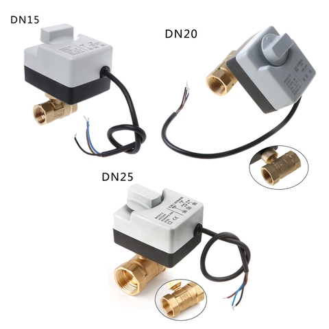 Válvula de bola motorizada de latón, Actuato eléctrico con interruptor Manual, AC 220V, DN15, DN20, DN25, 2 vías, 3 cables ► Foto 1/6