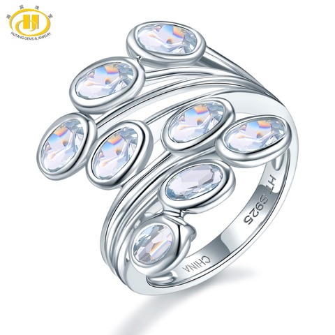 Hutang los anillos de las mujeres Aguamarina Natural anillo de boda de Plata de Ley 925 de la hoja de plata de piedras preciosas de joyería elegante para mejor regalo nuevo ► Foto 1/6