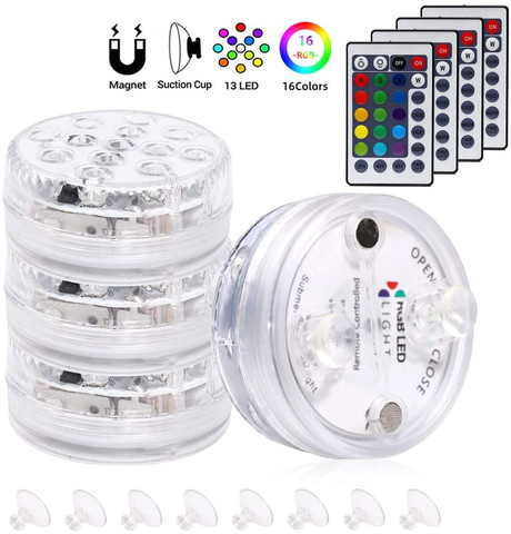 Luces Led sumergibles, 16 colores, con imán y ventosa, fuente para estanque, luz nocturna LED subacuática para jarrón, pecera, novedad de 2022 ► Foto 1/6