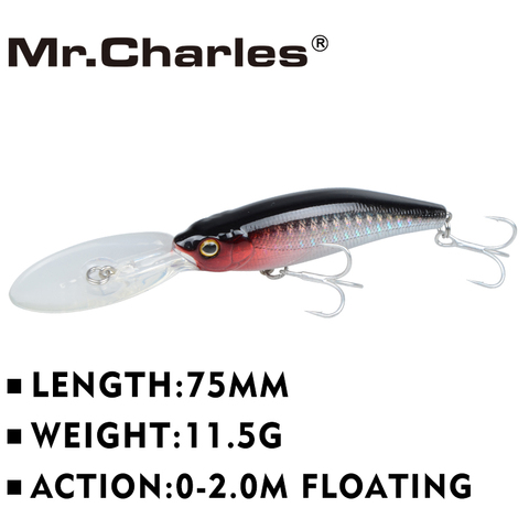 El Sr. Charles CMC032 señuelo de Pesca 75mm/11,5g 0-2,0 M flotante cebo sábalo cebos duros Crankbait Wobblers aparejos de Pesca ► Foto 1/6