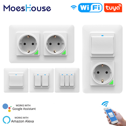 Interruptor inteligente DE pared con WiFi para el hogar, enchufe DE pared con pulsador y Control remoto inalámbrico para Smart Life, Tuya, Alexa y Google Home ► Foto 1/6