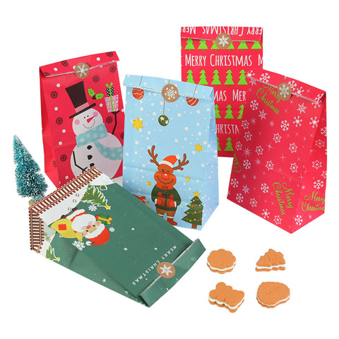 Bolsas de papel Kraft de 23x13cm para regalo de Navidad, embalaje de dulces para regalo de Año Nuevo, Xms, copos de nieve, Santa Claus ► Foto 1/5