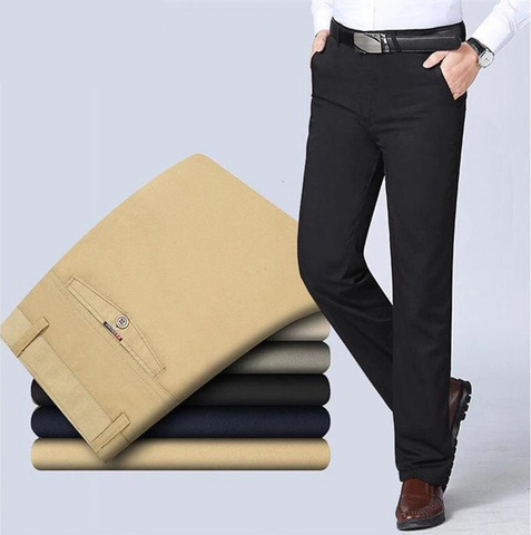 Pantalones informales para hombre de mediana edad, Pantalones rectos de cintura alta, finos, gruesos, transpirables, de algodón, para primavera y otoño ► Foto 1/6