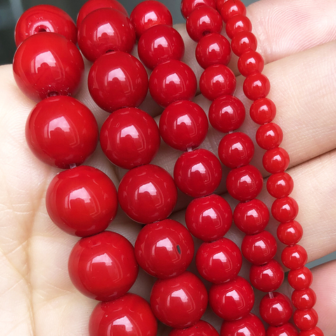 Imitar Coral rojo cuentas redondas de piedras cuentas espaciadoras sueltas para fabricación de joyería Diy pulsera accesorios 15''Strands 4 6 8mm 10mm 12mm ► Foto 1/6