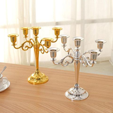 Portavelas Retro antiguo de 3/5 brazos, candeleros metálicos, románticos, Retro, PARA CENA, decoración mesa boda, decoración del hogar ► Foto 1/6