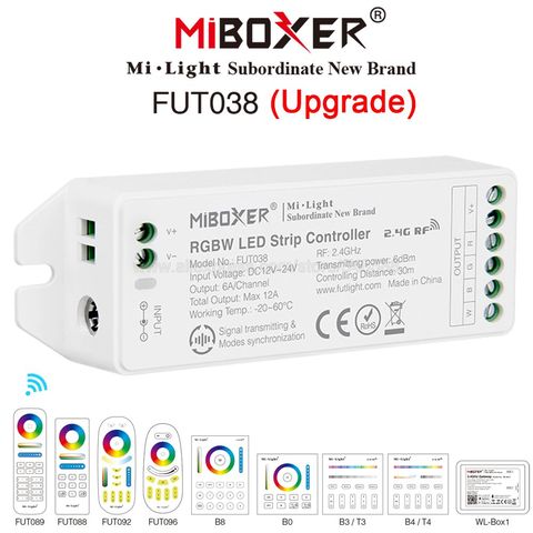 MiBOXER FUT038 actualización 2,4G RGBW controlador de tira LED DC12V ~ 24V 12A apoyo Smartphone APP / RF / Alexa Control por voz de Google ► Foto 1/4