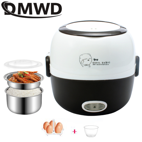 DMWD MINI olla de arroz aislante calefacción eléctrica lonchera 2 capas portátil vaporizador multifunción envase de alimentos automático UE ► Foto 1/6