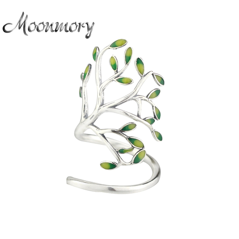 Moonmory-anillo abierto pequeño de árbol para mujer, de Plata de Ley 925, tamaño ajustable en forma de árbol, joyería esmaltada ► Foto 1/6