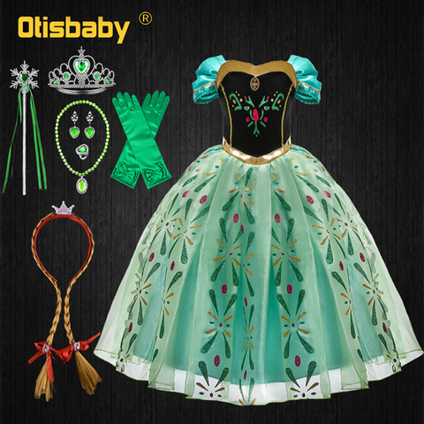 Vestido de princesa Anna para niñas, vestidos de fiesta de cumpleaños, disfraz infantil de Halloween, disfraz de Elsa, disfraz de fantasía de nieve, vestido de Reina, fantasía, Anna ► Foto 1/6