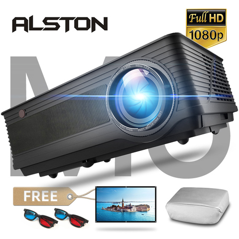 ALSTON-Proyector de cine M5 M5W, Full HD, 1080P, 4K, 6500 lúmenes, Android, WiFi, Bluetooth, HDMI, VGA, AV, USB, con regalo ► Foto 1/6