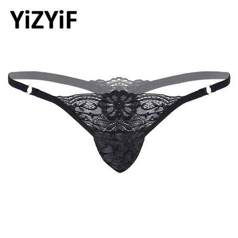 Tangas de Bikini Sexy para hombre, bañador de encaje con espalda en T, calzoncillos con bolsa para bulto g-stringtanga, lencería para gays, ropa interior transparente, tanga para dormir ► Foto 1/6