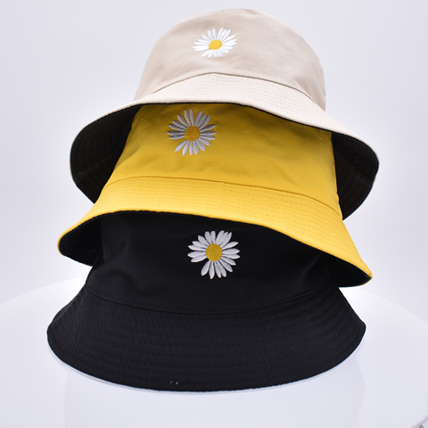 Verano margaritas sombrero con forma de cubo para mujer de algodón de los hombres de moda niño triste gorra chicas doble-cara daisy Bob sol mujer Floral Sombrero de Panamá ► Foto 1/6