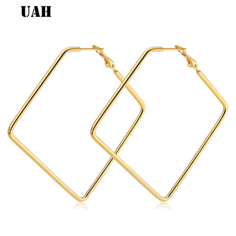 UAH-pendientes de aro grande para mujer, de acero inoxidable pendientes de aro, aros grandes, pendientes de círculo cuadrado huggie, joyería ► Foto 1/6