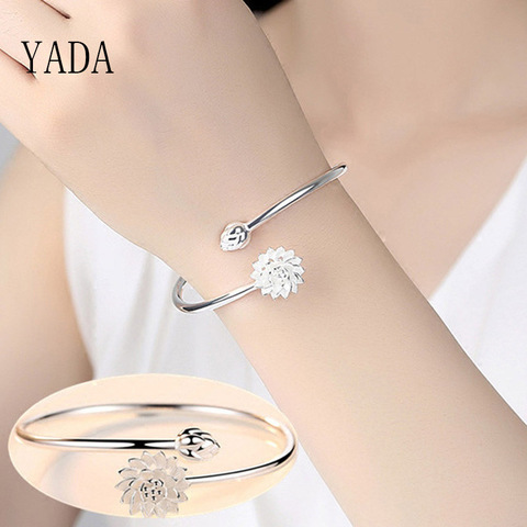 YADA-pulsera de flor de loto de nieve para mujer, brazalete moderno Color plateado, brazalete de cristal de amistad con abalorio, BT200136 ► Foto 1/6