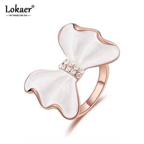 Lokaer-Anillo de aniversario con lazo blanco para mujer, Mosaico dorado rosa, diamantes de imitación, cristal, fiesta, joyería, regalo R15081 ► Foto 1/4