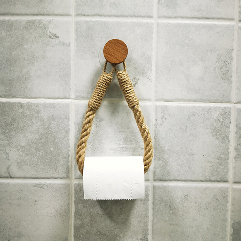 Soporte de papel higiénico de cáñamo montado en la pared, toallero Retro para papel de decoración de hogar, decoración de baño ► Foto 1/6