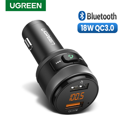 UGREEN-cargador de coche transmisor FM con Bluetooth, adaptador de Radio inalámbrico, USB Dual, Cargador de Coche Rápido, rápido 3,0, Bluetooth 4,2 ► Foto 1/6