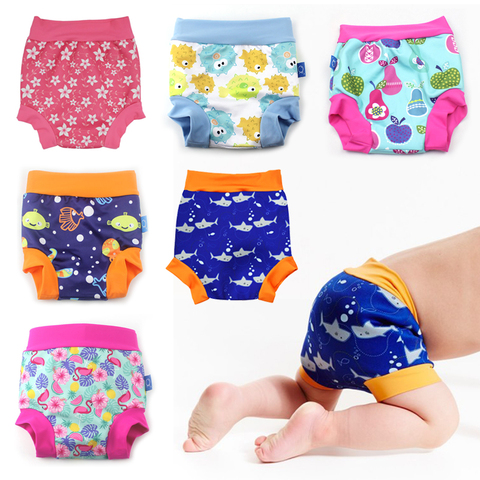 Pañales de natación a prueba de fugas para niños, bañadores de cintura alta para recién nacidos, pañal de tela estampado de dibujos animados ► Foto 1/6