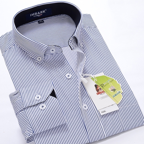 SHAN BAO-Camisa de manga larga informal con rayas clásico para hombre, ropa de marca, camisa holgada elegante para fiesta de boda ► Foto 1/6