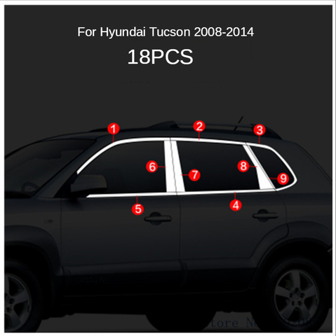 Umbral de marco completo de acero inoxidable, pegatinas decorativas para ventana, para Hyundai Tucson 2008, 2009, 2010, 2011, 2012, 2013, 2014 ► Foto 1/5