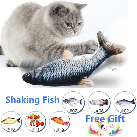 Pez eléctrico de juguete para gato, pez de imitación 3D de peluche suave, pez de peluche, juguete interactivo de baile, juguete blando gato ► Foto 1/6