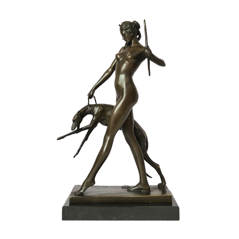 Estatua desnuda mujer sujetando el perro escultura bronce occidental Sexy mujer chica desnuda figurita para Decoración ► Foto 1/6