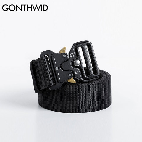 GONTHWID automático hebilla de Metal ajustable táctico cinturones Streetwear moda Hip Hop para hombres Harajuku nailon militar cinturón de cintura ► Foto 1/6