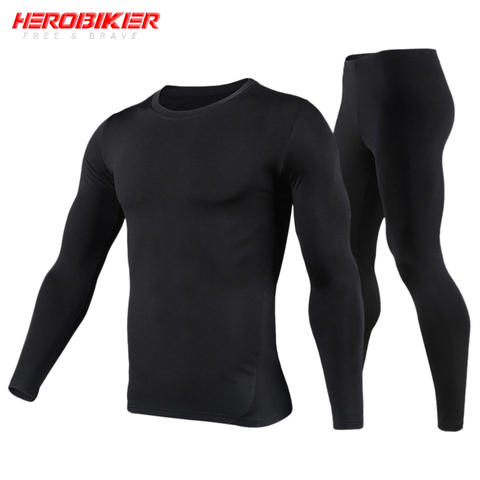 HEROBIKER de la motocicleta conjunto de ropa interior térmica de los hombres de la motocicleta esquí invierno cálido capas Base apretado largo Johns Tops y pantalones conjunto ► Foto 1/6