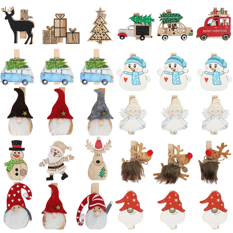 6 unids/lote Navidad Clips de madera santa muñeco de nieve forma fiesta de Navidad foto Clips pinzas de Ropa Decoración de Año Nuevo clavijas para foto ► Foto 1/6