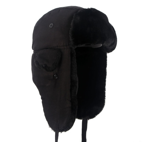 Ushanka-gorros con orejeras para hombre, cálido, negro, de piel sintética, estilo ruso, aviador, novedad de 2022 ► Foto 1/6