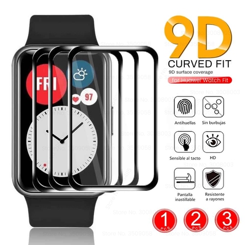 1-3 piezas 9D curva claro de fibra suave protectora de vidrio para Huawei reloj ajuste Smartwatch completo protectores de pantalla película accesorios de la cubierta ► Foto 1/6