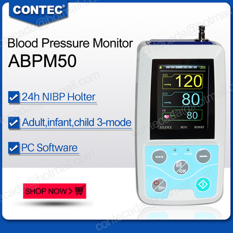 La FDA brazo Monitor de presión arterial para ambulatorios 24 horas NIBP Holter CONTEC ABPM50 + adulto niño grande 3 esposas Software libre de la PC ► Foto 1/6