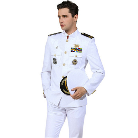 Uniforme de la Marina estándar para hombre, ropa militar blanca, traje Formal americano, chaqueta y pantalones, gran oferta ► Foto 1/5
