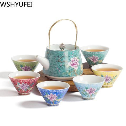 Jingdezhen-juego de té de cerámica pintado a mano, Pastel, peonía, porcelana tradicional china, juego de té, juego de té de viaje ► Foto 1/6