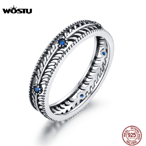 WOSTU-anillo Retro de plata de ley 925 auténtica para mujer, sortija Vintage apilable en forma de vid, joyería de compromiso de boda CQR660 ► Foto 1/6