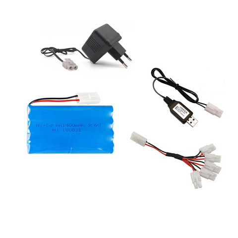 Batería recargable de 9,6 v y 1400mAh para juguetes a control remoto, cargador de 9,6 v para juguetes, coche, tanque, tren, Robot, barco, pistola, NI-CD, AA, 9,6 v, paquete de batería de 1 a 2 uds. ► Foto 1/6