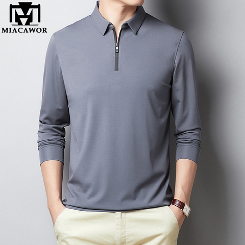 2022 nueva camisa de Polo de los hombres de algodón de alta calidad polos de manga larga clásico sólido colores Slim Fit camisa Homme T893 ► Foto 1/6