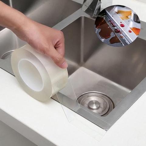 Cinta adhesiva transparente resistente al moho para fregadero de cocina, cinta adhesiva para el baño, sellado autoadhesivo para agua de piscina ► Foto 1/6