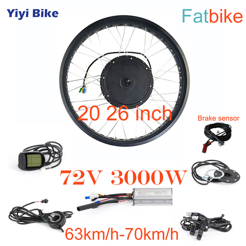 Kit de conversión para bicicleta ancha, juego de controlador de motos de 20 a 26 pulgadas con motor sin escobillas de 72V y 3000W para bicicleta ancha o Fatbike ► Foto 1/6