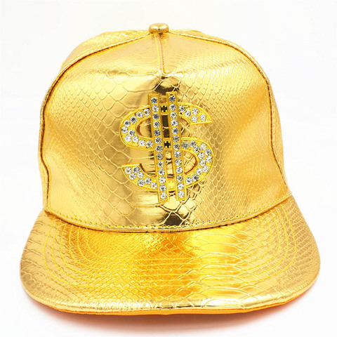 Doitbest-gorra de béisbol de Metal con diseño de dólar dorado para hombre y mujer, gorro de béisbol de estilo hip-hop, Snapback de cuero ajustable, unisex ► Foto 1/6