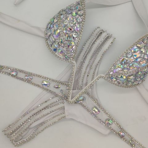 Traje de baño con cuello de pico de venus, conjunto de bikini con diamantes de imitación, bañador de realce con piedras ostentosas, 2022 ► Foto 1/6