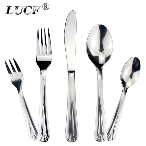 LUCF-cubiertos clásicos de acero inoxidable para restaurante, vajilla occidental elegante y elegante, en Stock ► Foto 1/6