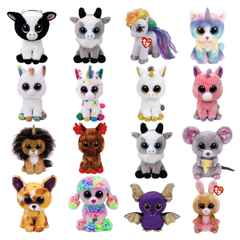 Ty Beanie-animales de peluche con dibujos de unicornios, gatos, vacas, flamencos, animales, zorro, búho, perro, Reno, León, ratón, conejito, juguetes de 15cm ► Foto 1/6