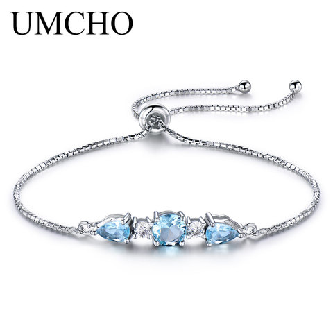 UMCHO-Pulseras y brazaletes de plata 925 sólida para mujer, Topacio azul cielo Natural, pulsera de tenis ajustable, joyería fina ► Foto 1/6