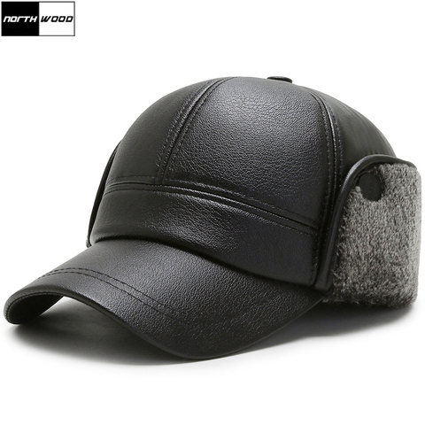 NORTHWOOD-gorra de béisbol de alta calidad para hombre, gorro grueso de piel sintética, de terciopelo, cálido, Snapback, negra, gorra de hombre ► Foto 1/6